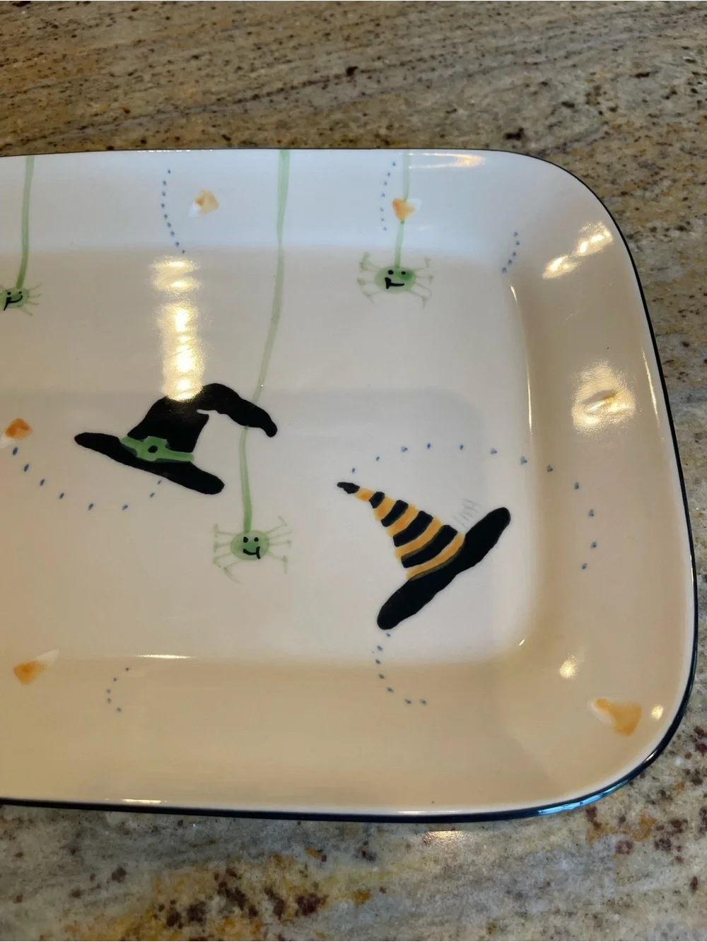 Crate & Barrel Hartstone Pottery Halloween Platter Whimsical Witch Hats Spiders